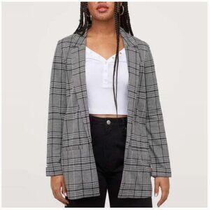 H&M Black and White Oversized Houndstooth Plaid Blazer - Size 8